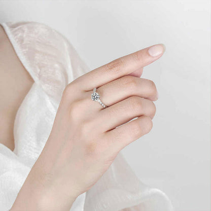 Women's White Gold Bezel Setting Stone Adjustable Moissanite Ring