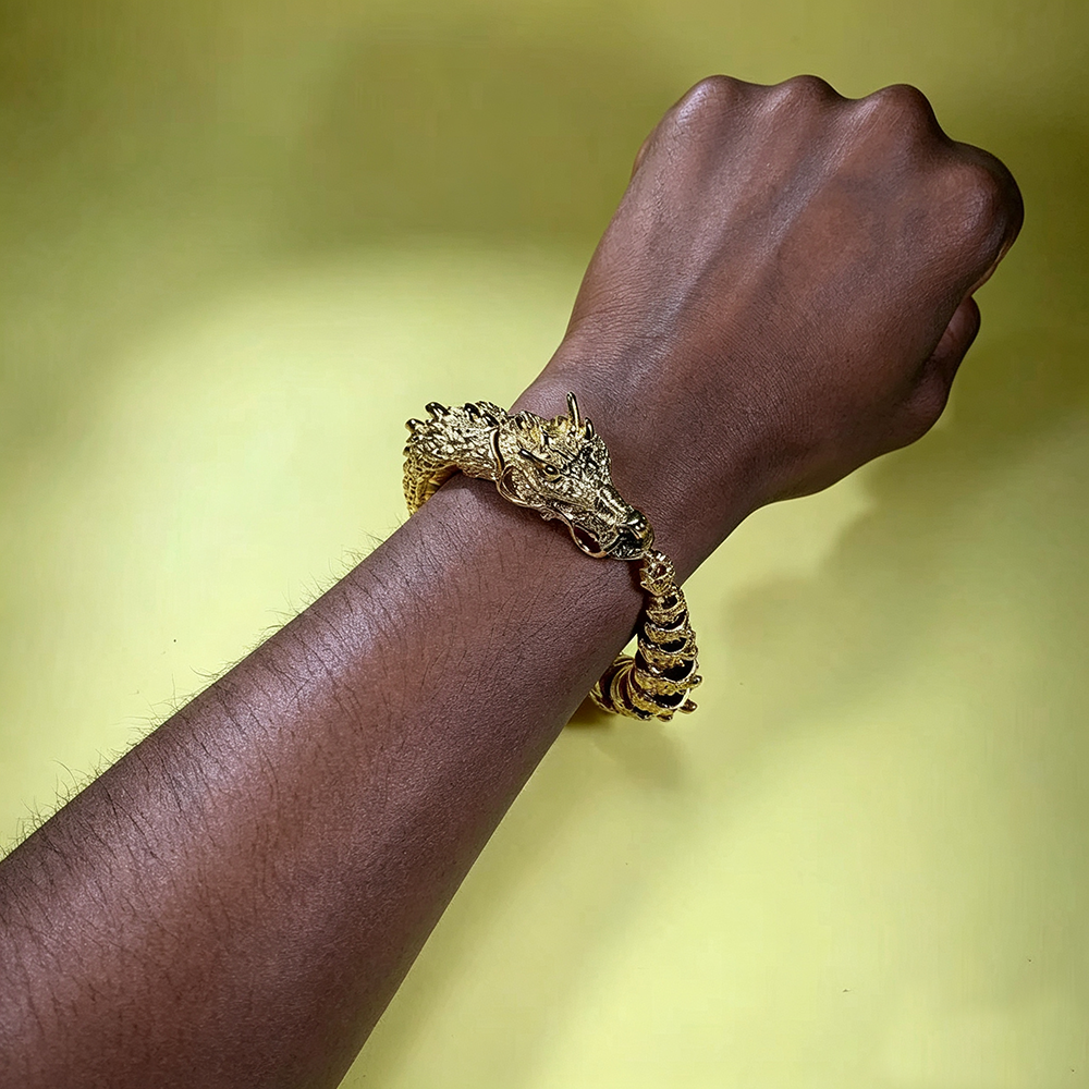 Men's Gold Plated 3D Dragon Bracelet Vintage Personalized Bangle Bracelet
