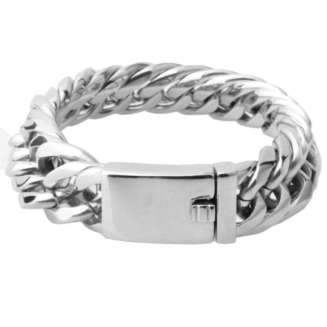 New Silver Tone Double Weave Six Sides Stainless Steel Bracelet for Men Personality Wrist Chain