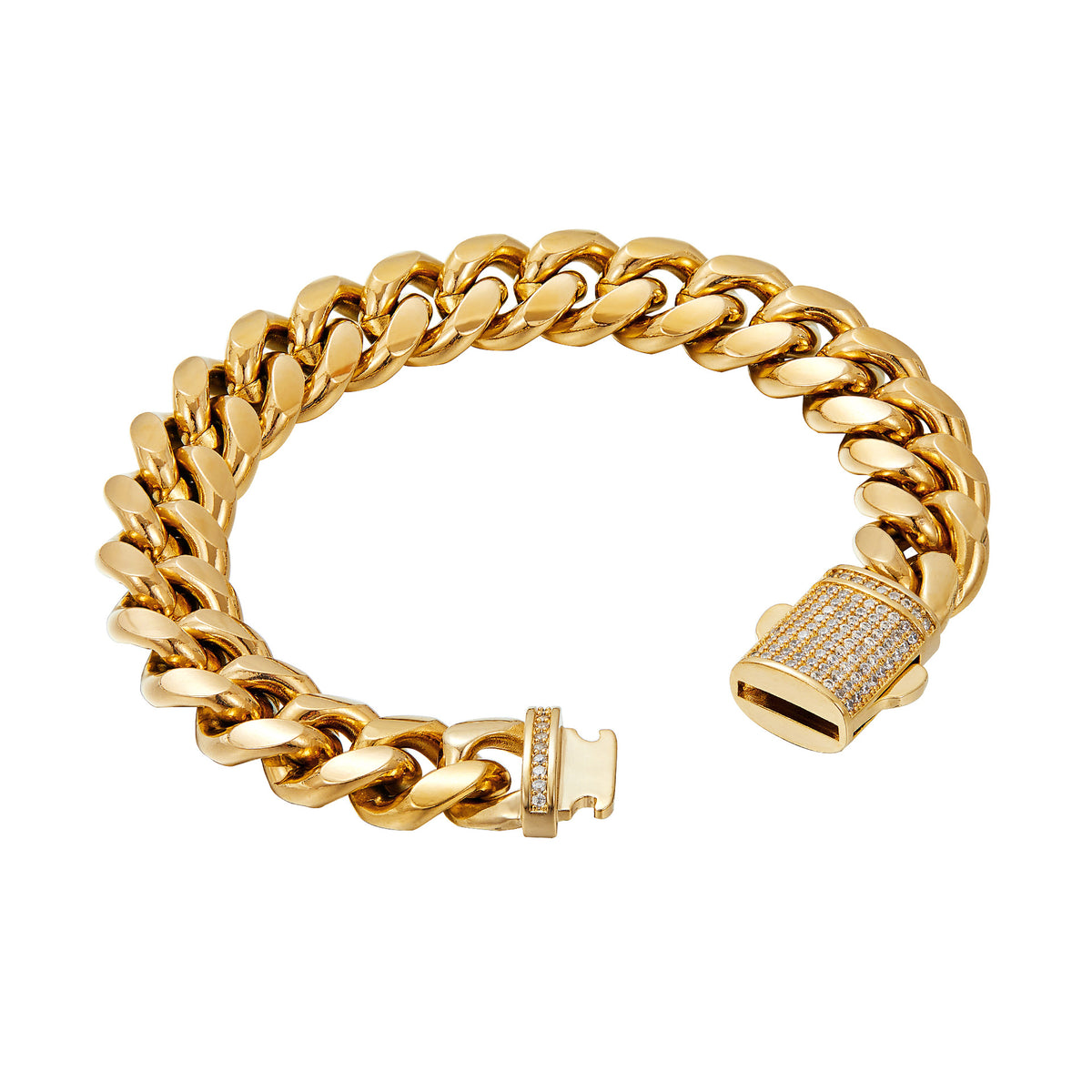 Men’s 18K Gold Plated Stainless Steel Cuban Link Chain Bracelet Fashion Hip Hop Wrist Jewelry