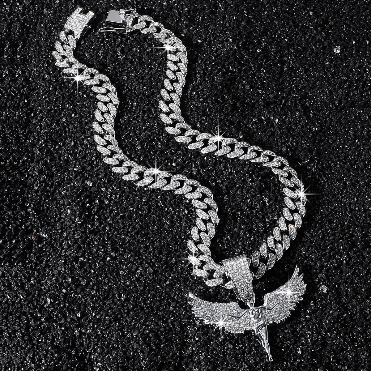 Hip-Hop Angel Wings Cuban Chain Pendant Necklace