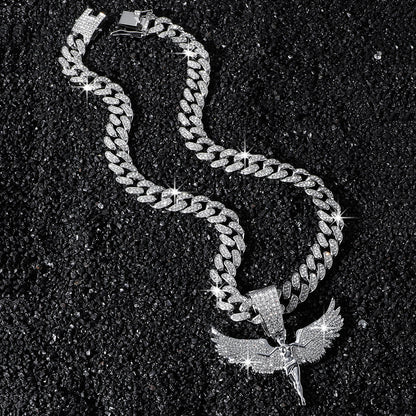 Hip-Hop Angel Wings Cuban Chain Pendant Necklace