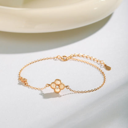 Women's Bracelet, White Shell Inlaid Clover With White Agate & Zirconia, S925 with Gold Plating