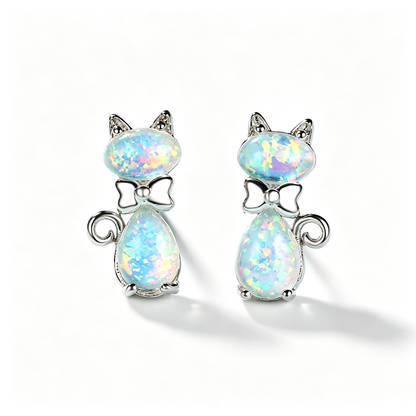 Women's Bow‑Knot Cat Opal Stud Earrings
