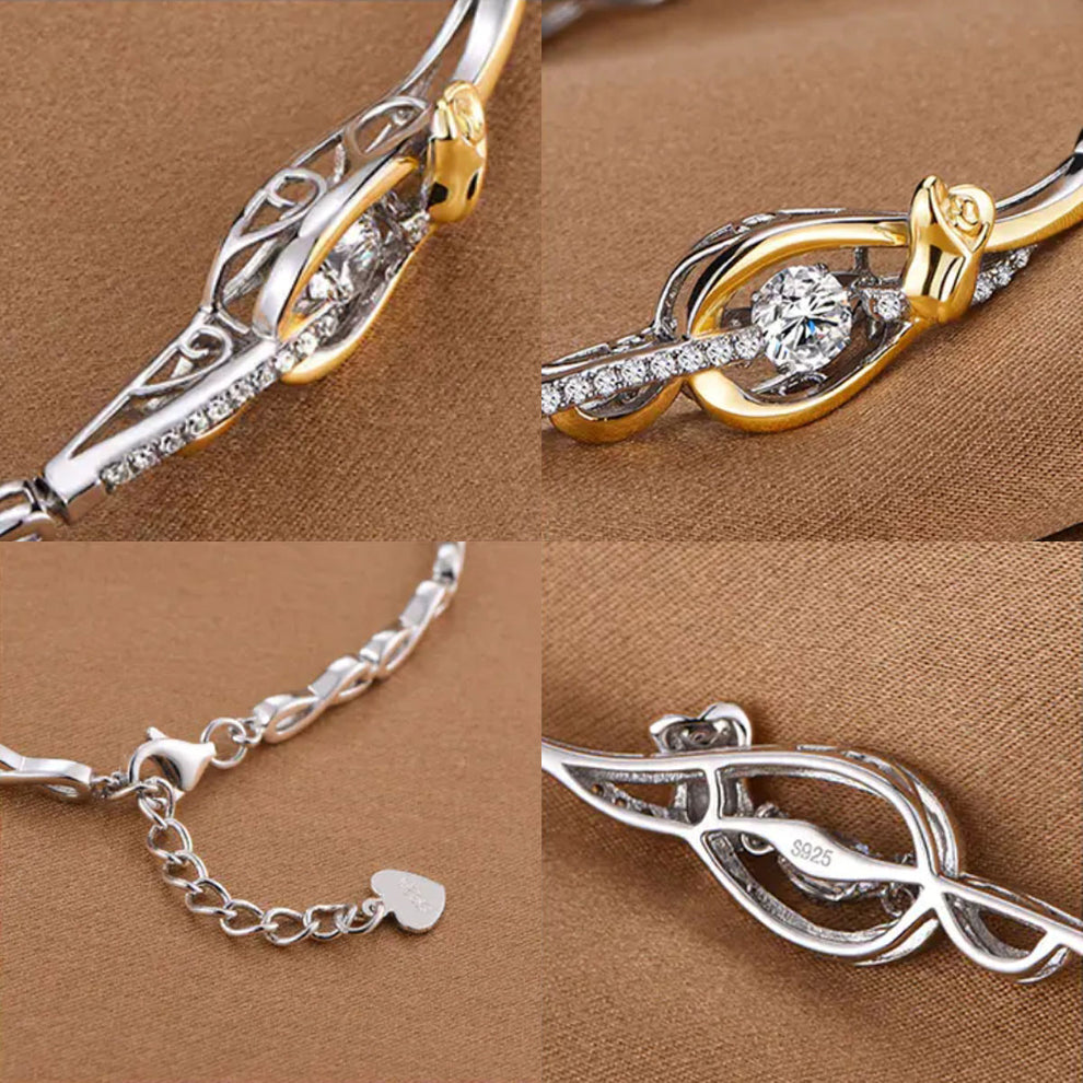 Women's White & Gold Hollow Rose Shape Beating Shinny Bracelet