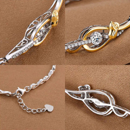 Women's White & Gold Hollow Rose Shape Beating Shinny Bracelet
