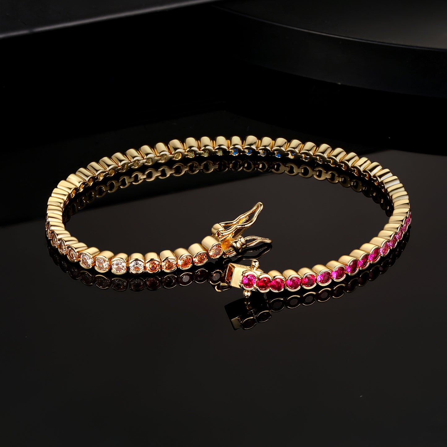 Women&Men's Round 3mm Color Gradient Zircon Cuban Tennis Bracelet