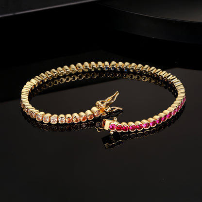 Women&Men's Round 3mm Color Gradient Zircon Cuban Tennis Bracelet