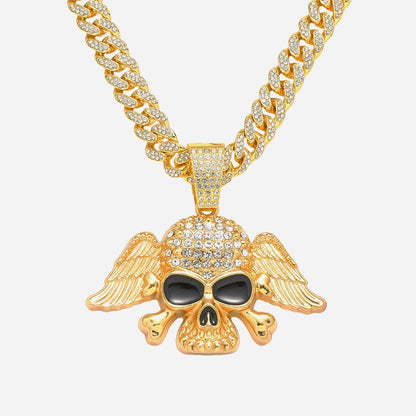 Hip-Hop Style Personalized Wings Skull Head Cuban Chain Pendant Necklace