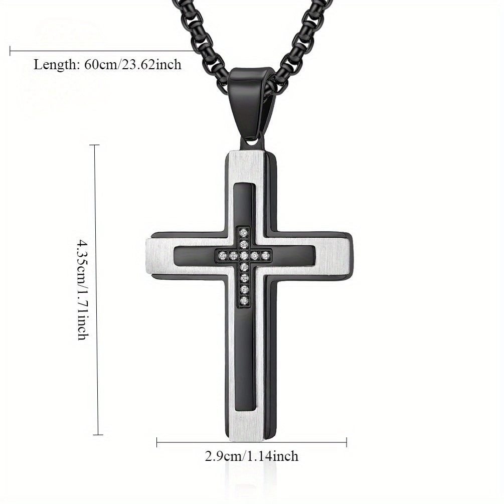 Men's Three-Layer Combined Zircon Stone Cross Pendant Necklace
