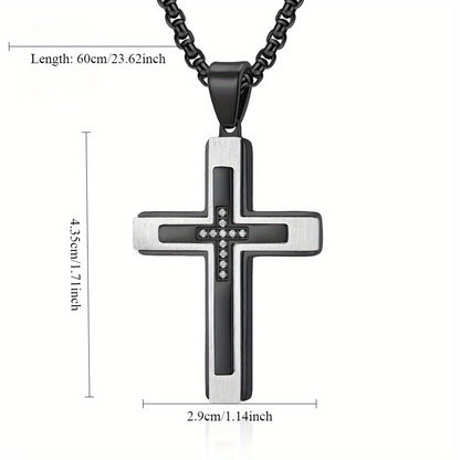 Men's Three-Layer Combined Zircon Stone Cross Pendant Necklace