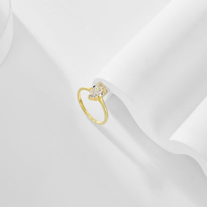 Women's Pear Shape Ice Flower Cut Zirconia Paved Simple Ring, S925 with Gold Plating