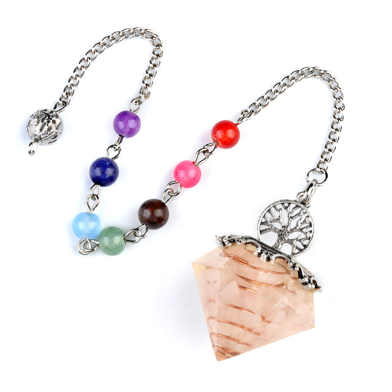 Chakra colorful bead chain crystal resin diamond pendulum