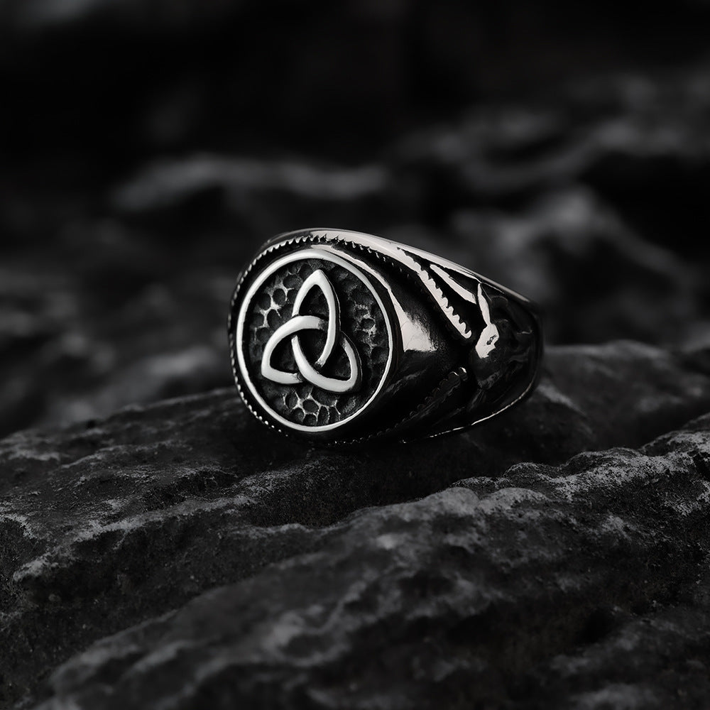Vintage Nordic Hollow Stainless Steel Viking Celtic Knot Band Ring for Men