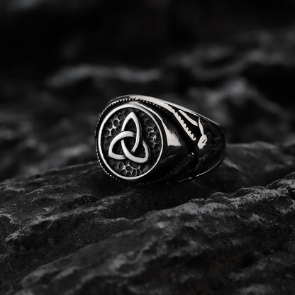 Vintage Nordic Hollow Stainless Steel Viking Celtic Knot Band Ring for Men