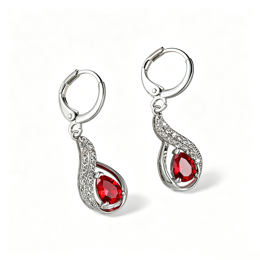 Women's Twisted‑Curve Pear‑Shape Zirconia Dangle Huggie Earrings