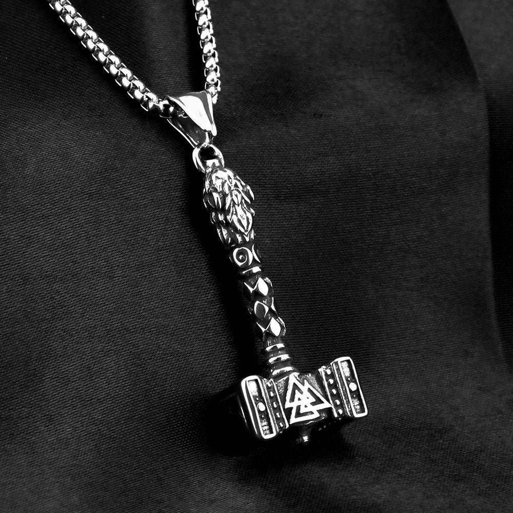 Vintage Stainless Steel Viking Hammer Pendant Necklace for Men
