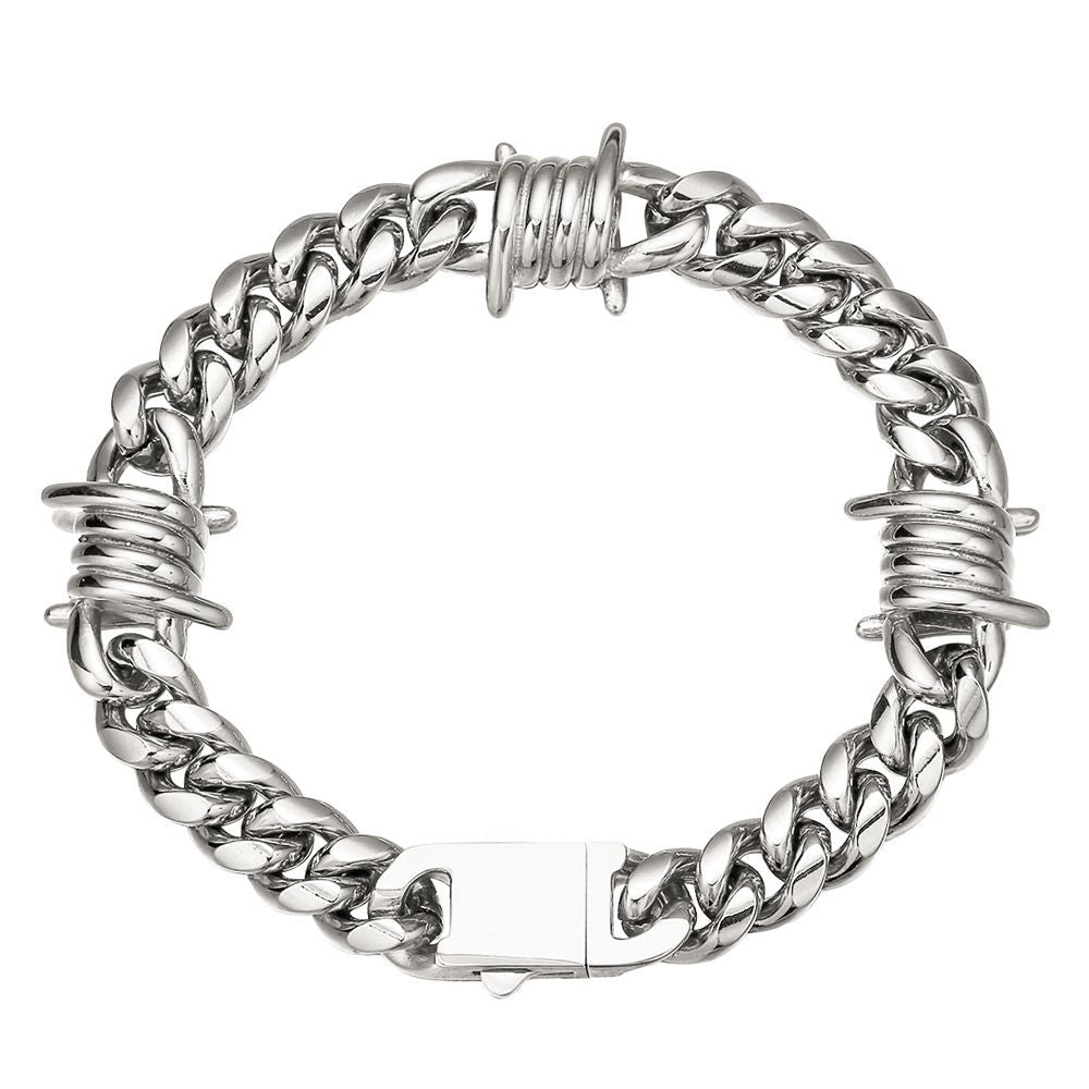 New Men’s Stainless Steel Cuban Link Bracelet, Personality Curved Needle Clasp Fashion Wrist Jewelry