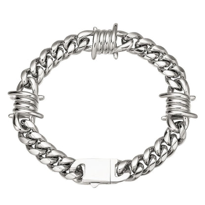 New Men’s Stainless Steel Cuban Link Bracelet, Personality Curved Needle Clasp Fashion Wrist Jewelry