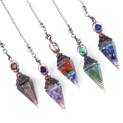 Antique copper crystal semi-precious stone multi-colored gravel resin spirit pendulum