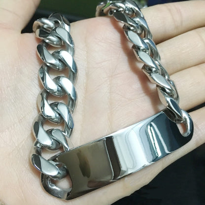 Men’s Hip Hop Stainless Steel Bracelet, Six Sides Polished Curved Tag Fashion Wrist Jewelry