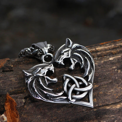 Men's Love Double Wolf Pendant Necklace
