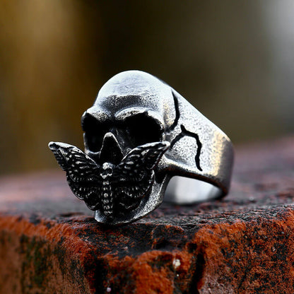Mens Domineering Stainless Steel Moth Skull Ring