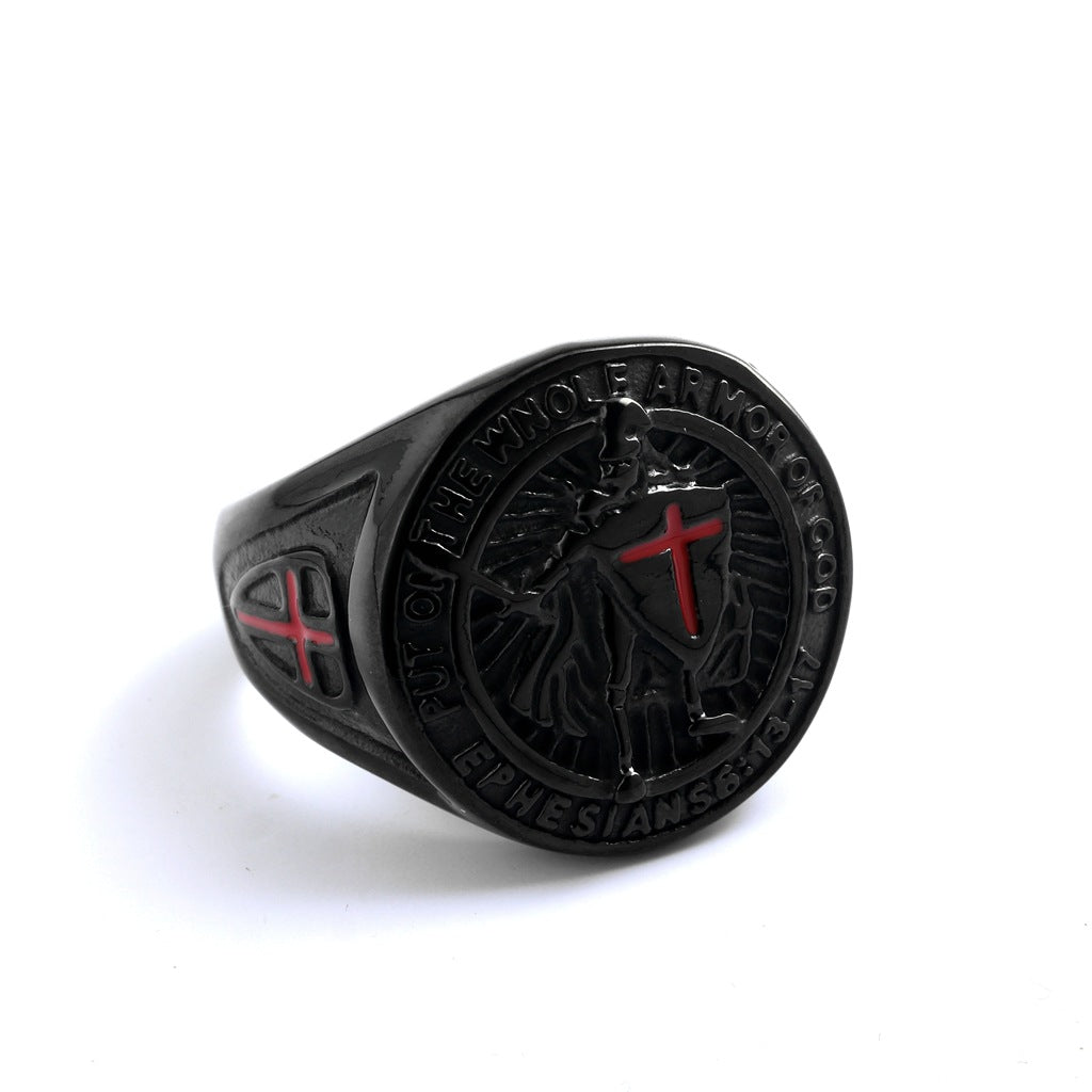 Vintage Solid Stainless Steel Medieval Templar Crusader Knight Cross Signet Ring for Men
