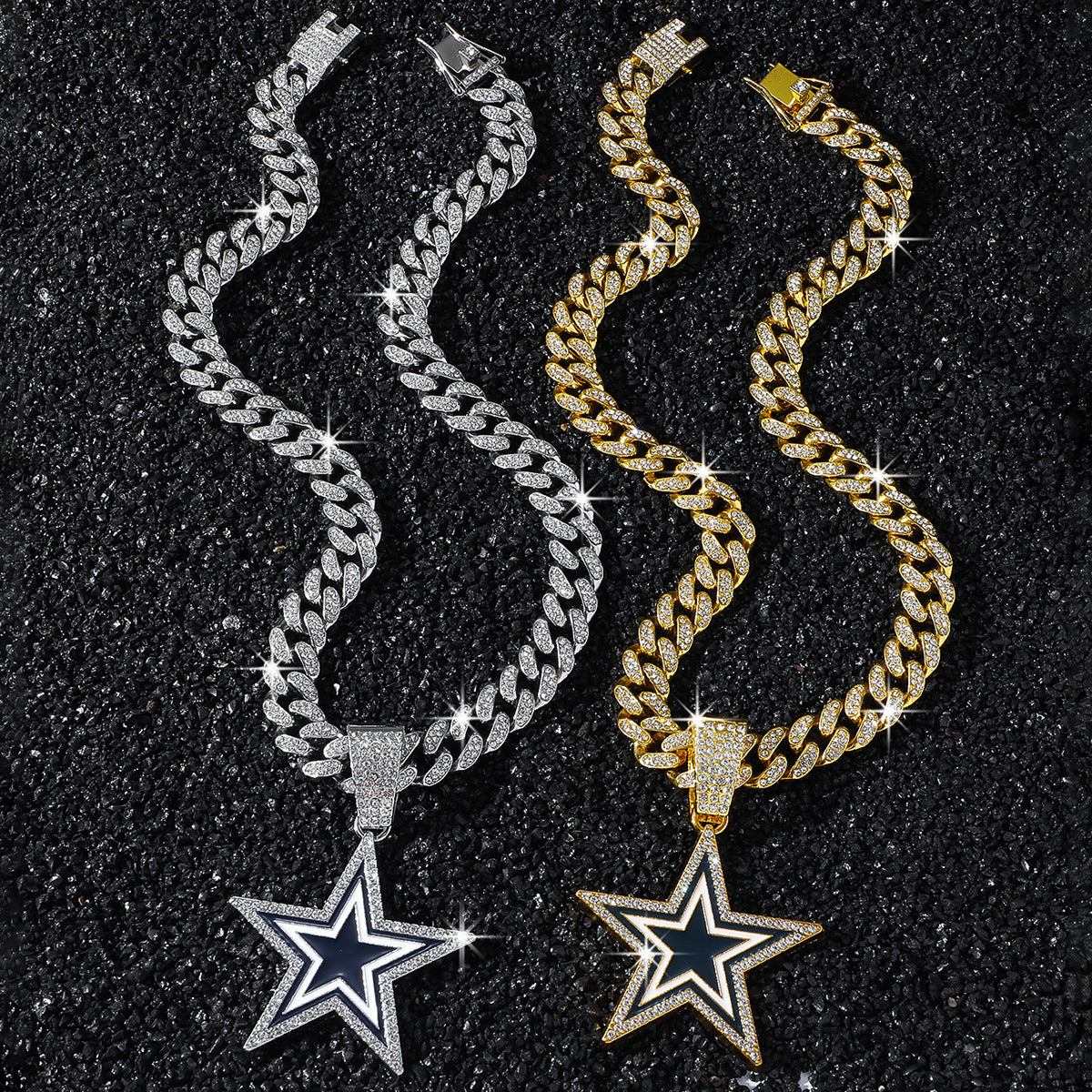 Hip-Hop Dripping Oil Five-Pointed Star Cuban Chain Pendant Necklace