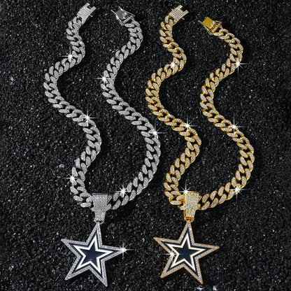 Hip-Hop Dripping Oil Five-Pointed Star Cuban Chain Pendant Necklace