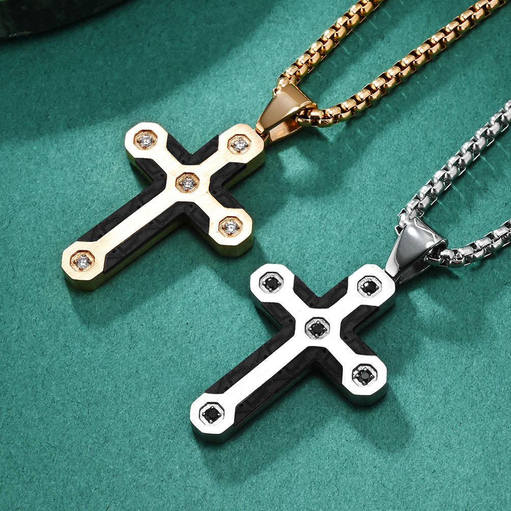 Men's Camouflage Carbon Fiber European-Style Cross Pendant Necklace