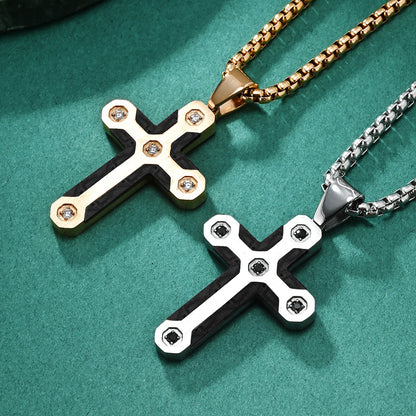Men's Camouflage Carbon Fiber European-Style Cross Pendant Necklace