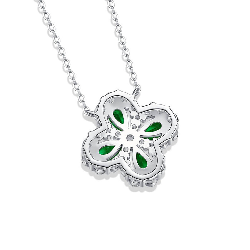 Women's Sterling Silver Hollow Four-leaf Clover Emerald Pendant