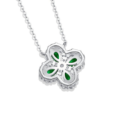 Women's Sterling Silver Hollow Four-leaf Clover Emerald Pendant