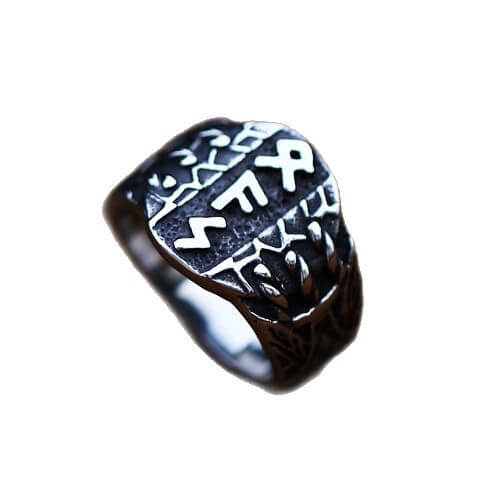 Vintage Solid Stainless Steel Viking Rune Shield Signet Ring for Men