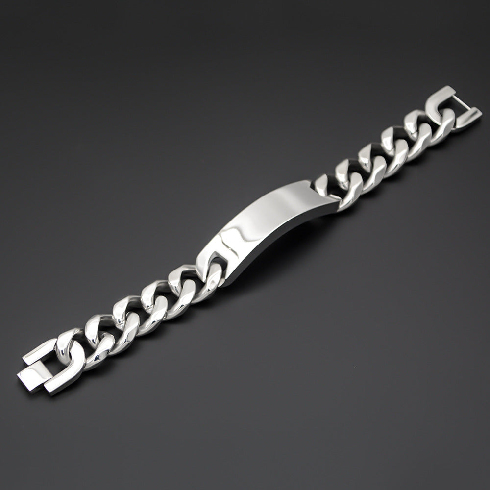 Men’s Silver Six Sides Polished Curved Tag Bracelet, Fashion Stainless Steel Wrist Jewelry