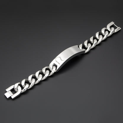 Men’s Silver Six Sides Polished Curved Tag Bracelet, Fashion Stainless Steel Wrist Jewelry