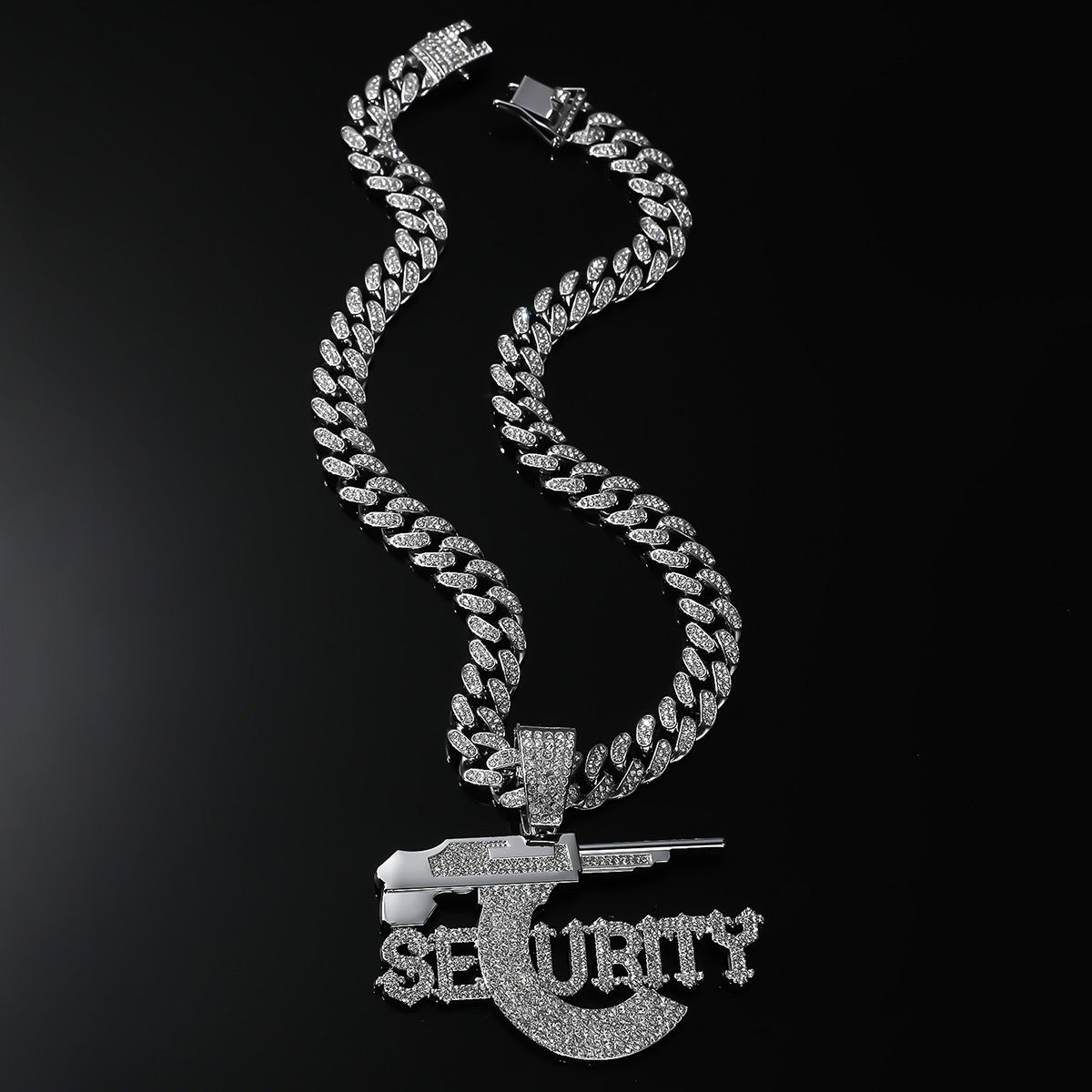 Hip-Hop Sniper Rifle Design SEURITY Letter Cuban Chain Pendant Necklace