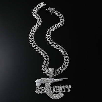 Hip-Hop Sniper Rifle Design SEURITY Letter Cuban Chain Pendant Necklace