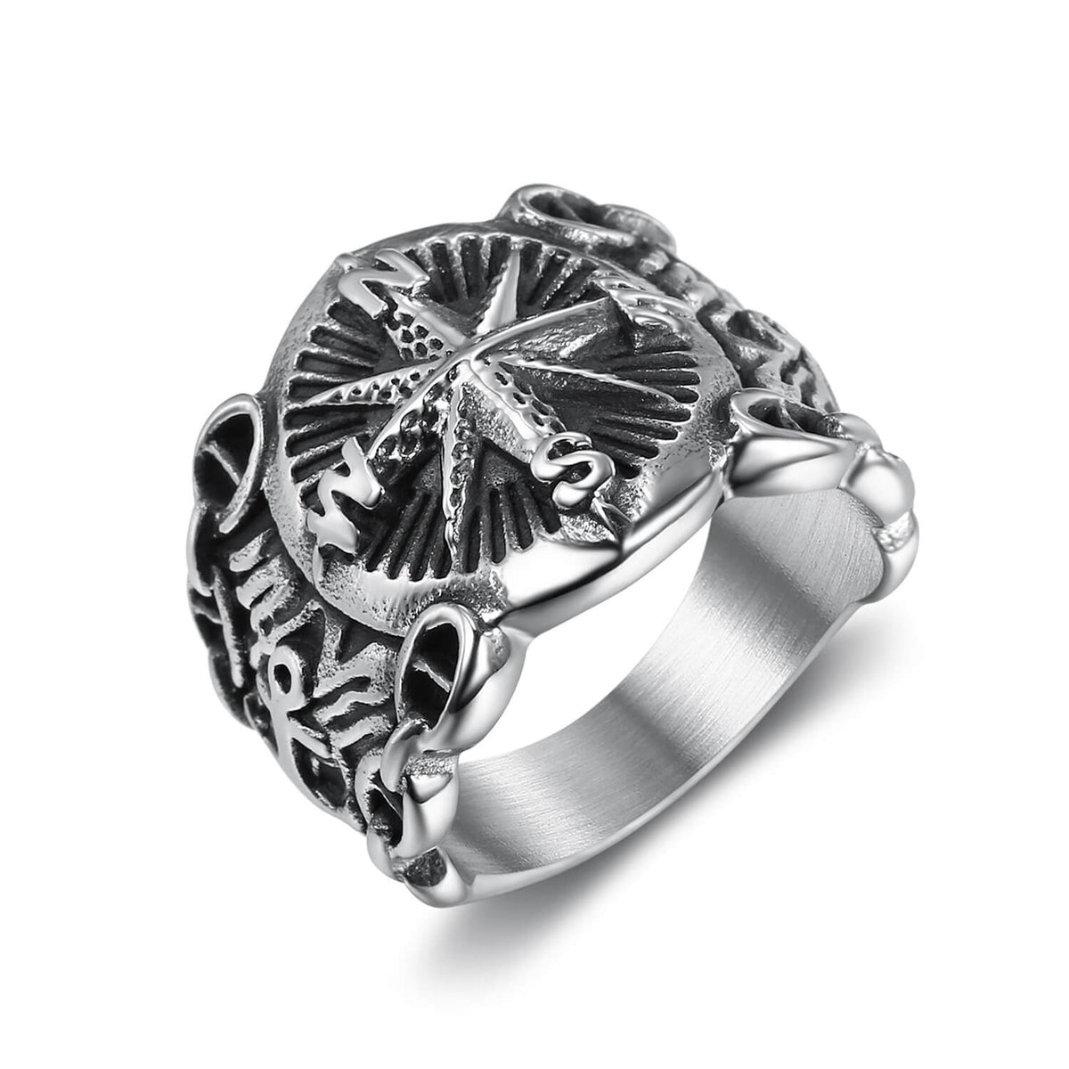 Men's Vintage Nautical Compass Logo Ring