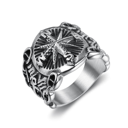 Men's Vintage Nautical Compass Logo Ring