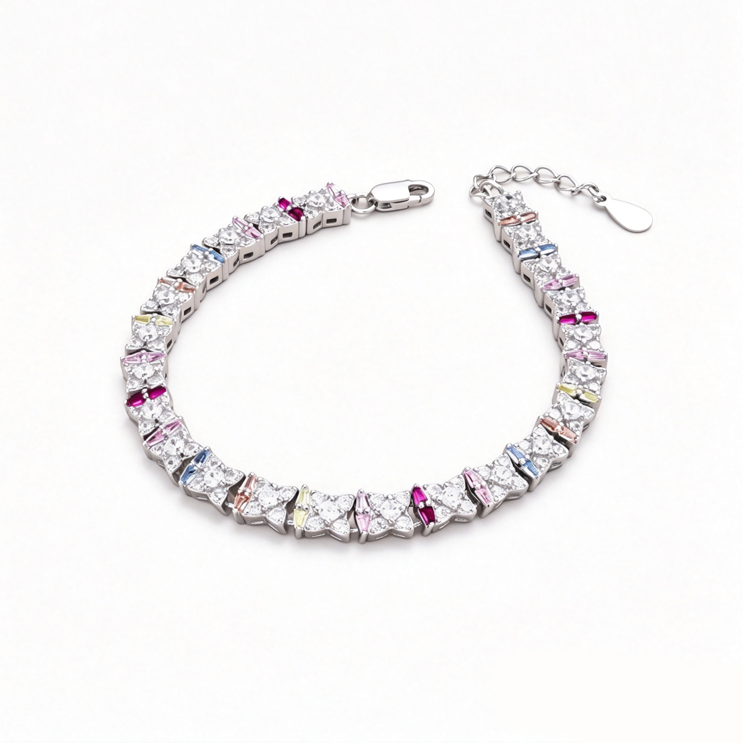 Women's High‑End Tennis Bracelet, Multicolor Marquise Zirconia With Round Zirconia Row Inlay, S925 with White Gold Plating