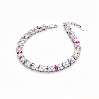 Women's High‑End Tennis Bracelet, Multicolor Marquise Zirconia With Round Zirconia Row Inlay, S925 with White Gold Plating