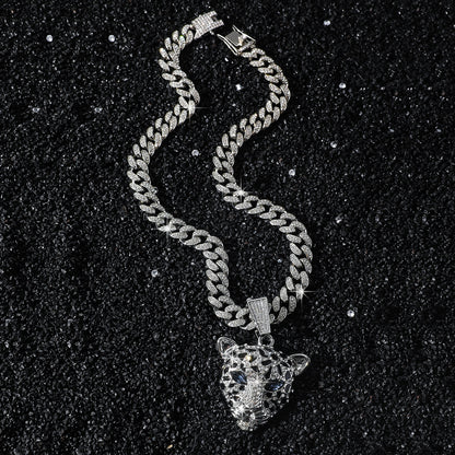 Hip-Hop Animal Leopard Head Cuban Chain Pendant Necklace