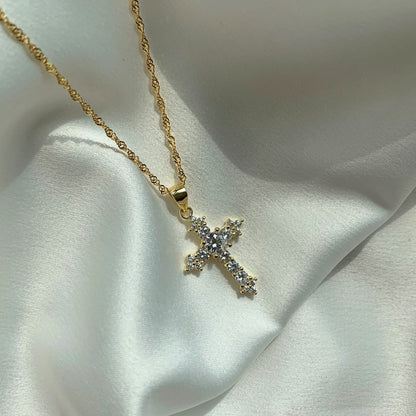 Women's Stackable Religious Cross Pendant Necklace, Zirconia Inlay, S925 with 18K Gold Plating