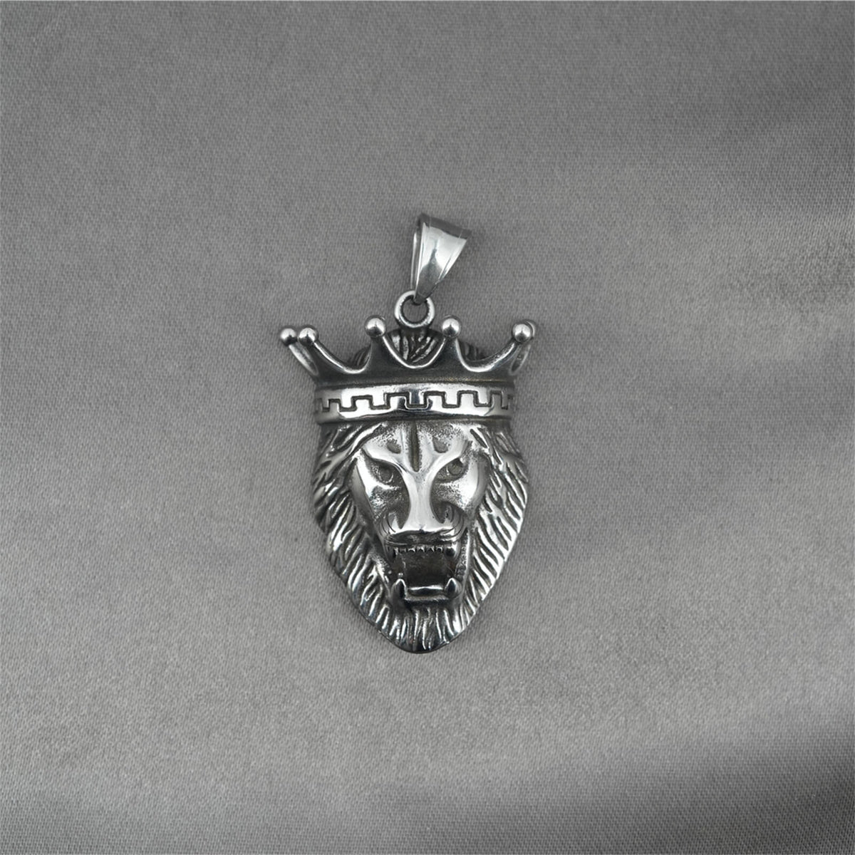 Men's Steel Crown Lion Head Vintage Animal Jewelry Pendant Necklace