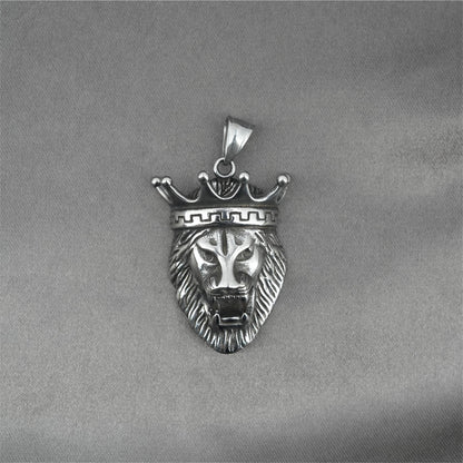 Men's Steel Crown Lion Head Vintage Animal Jewelry Pendant Necklace