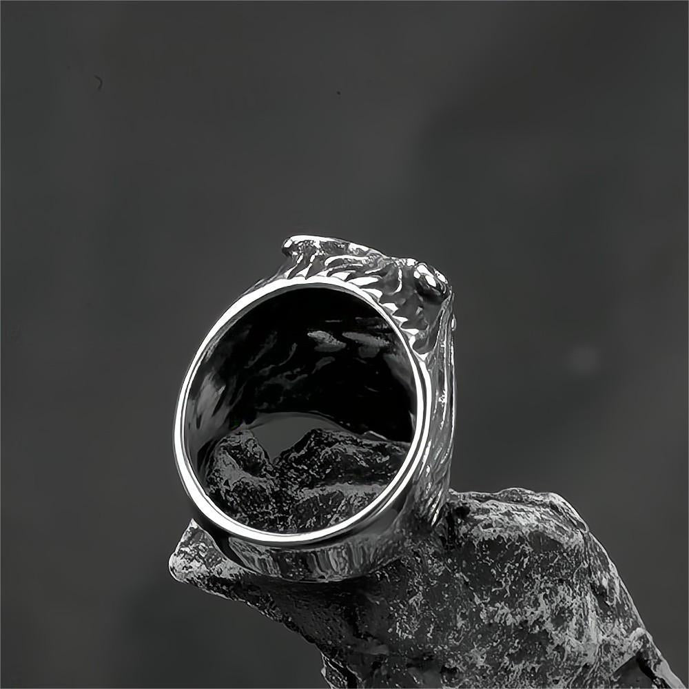 Vintage Solid Stainless Steel Nordic Big Wolf Head Band Ring for Men