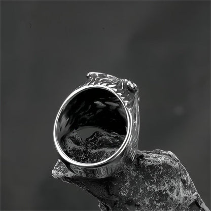 Vintage Solid Stainless Steel Nordic Big Wolf Head Band Ring for Men