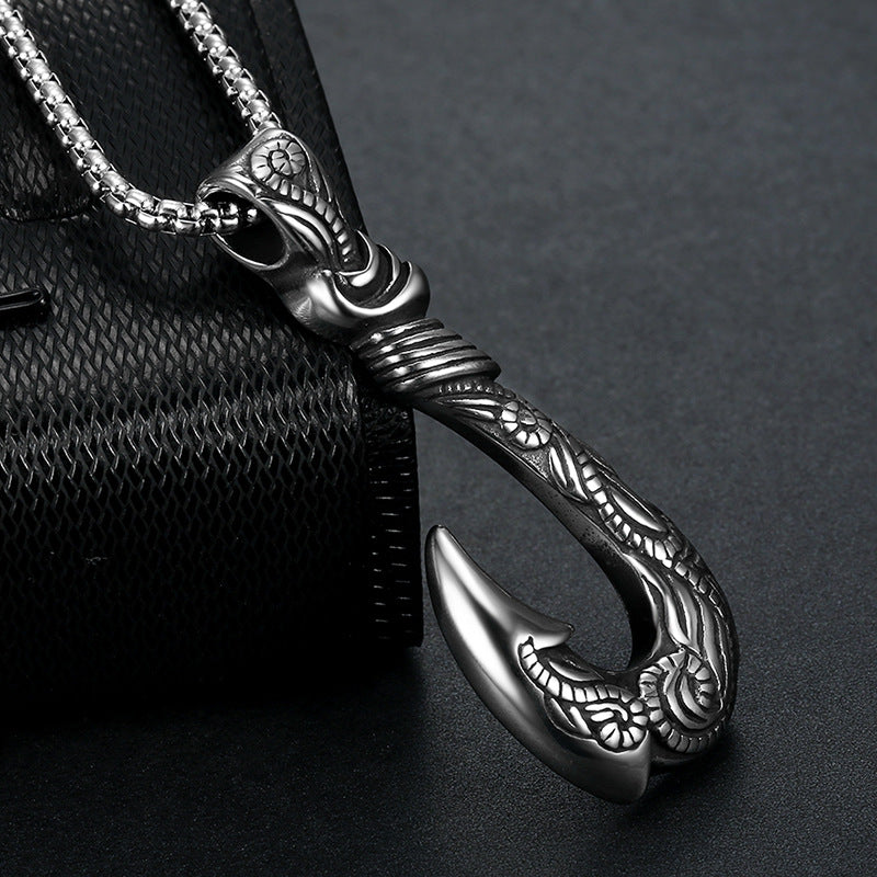 Men's Polynesian Fish Hook Pendant Necklace